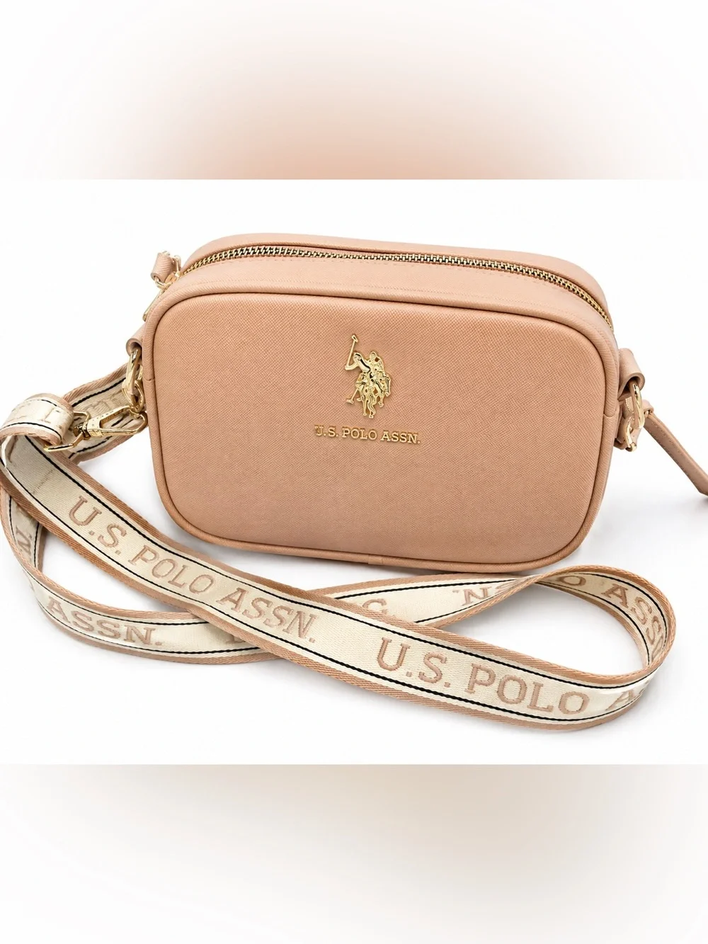 U.S. Polo Assn. Beige-Tan Crossbody Camera Bag with Branded Strap